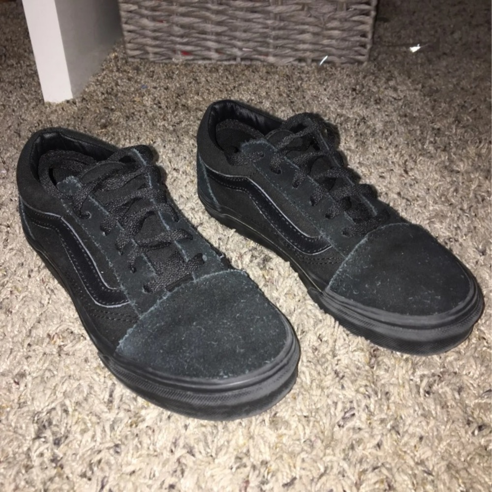 All Black Canvas Old School Stripe Kids Vans